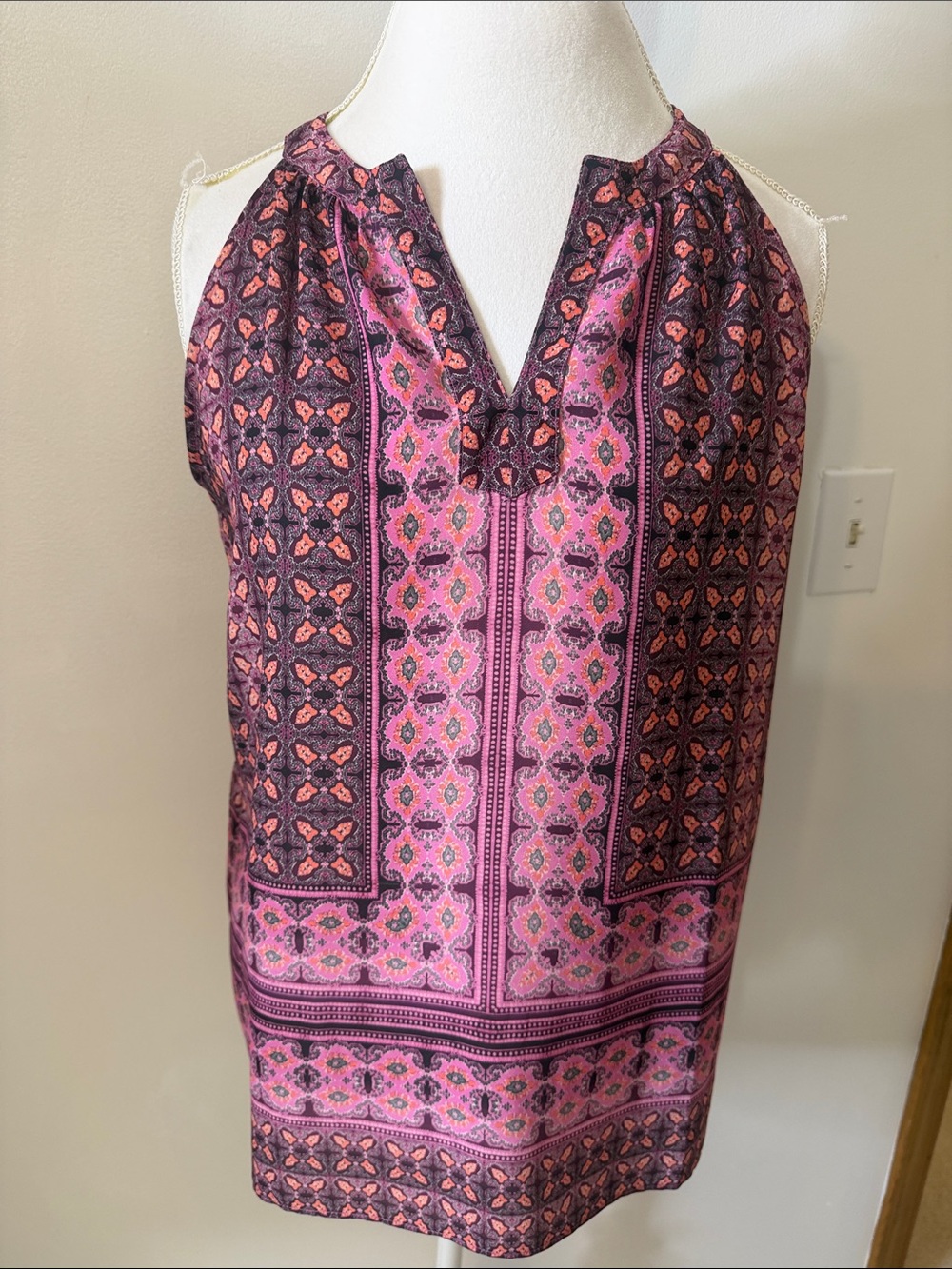 Emma & Olivia Sleeveless Pink Patterned Halter Tank Top SZ Med
